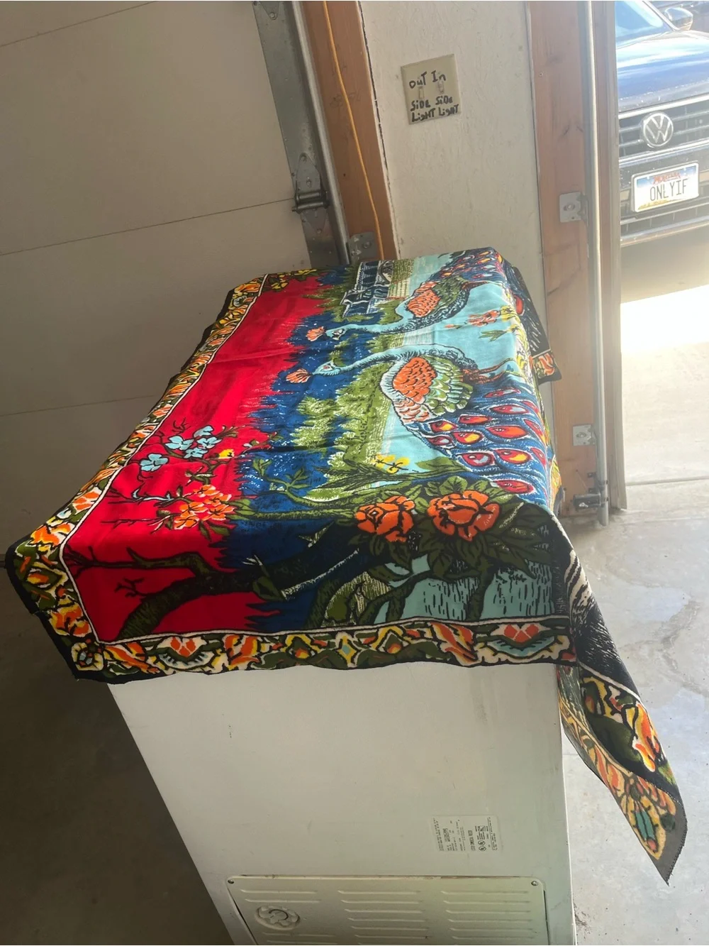 Vintage 1970’s Vibrant Peacock Tapestry - Red & Turquoise